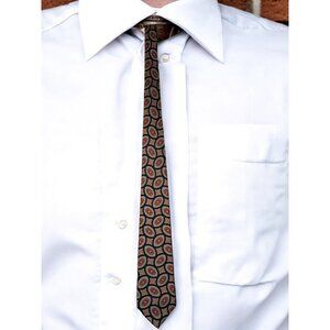 Gilbert & Lodge 100% Italian Silk Geometric Pattern Red, Gold, and Black Tie – M